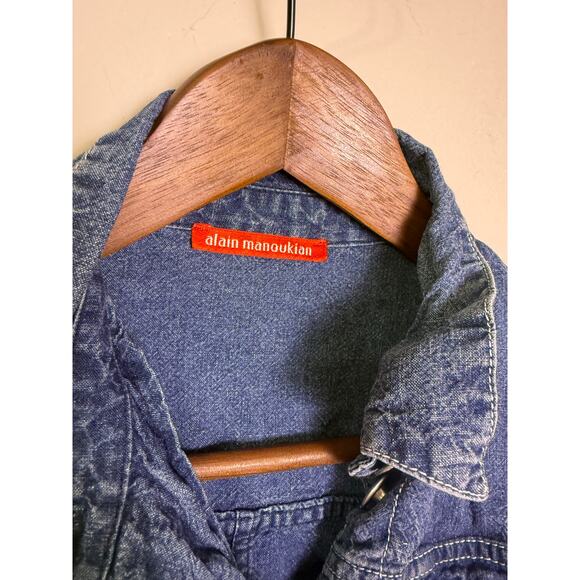 Alain Manoukian Denim Jacket Women’s M Blue Ruffle Hem Sleeve Button - Picture 3 of 6